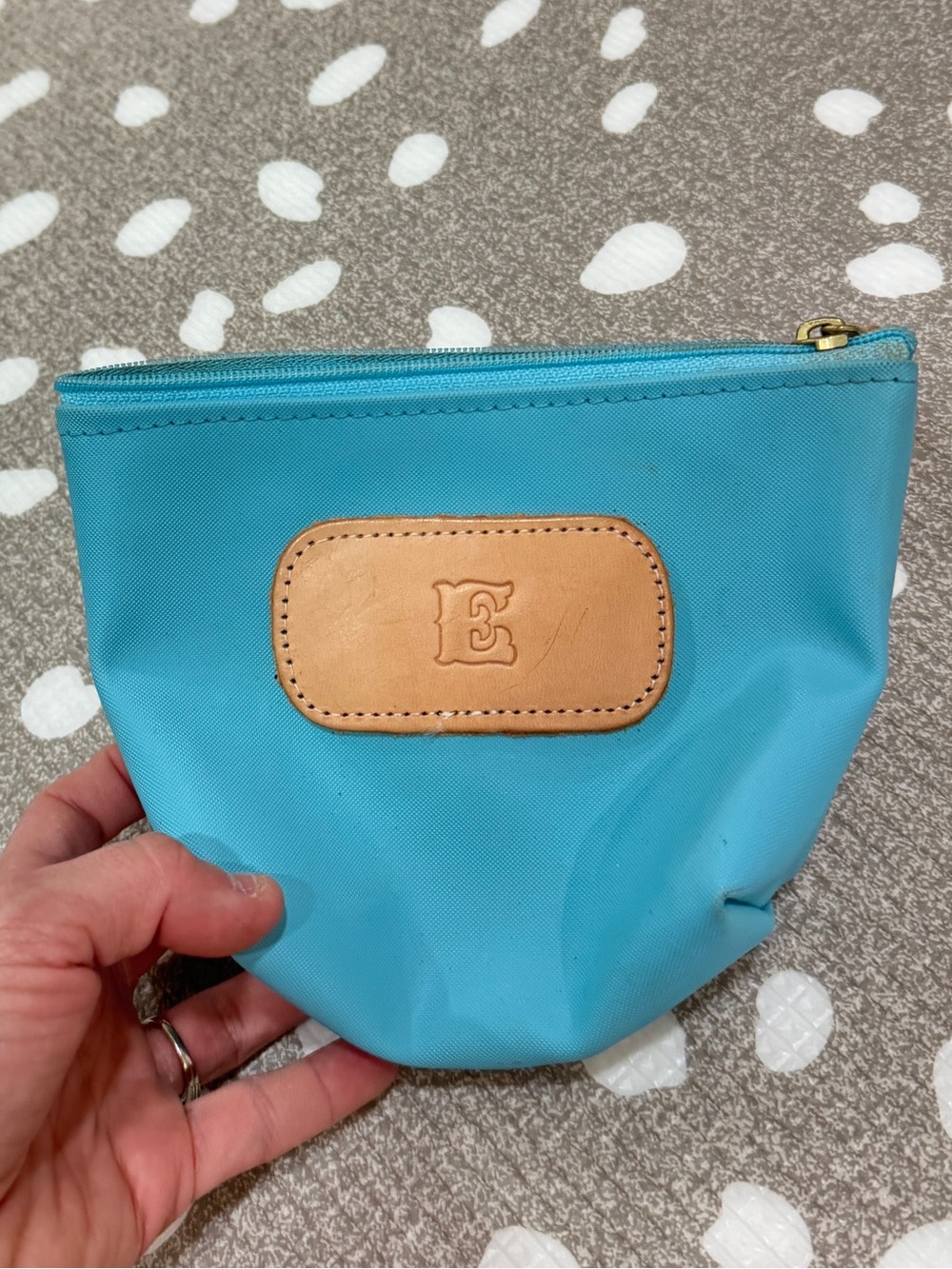 Jon Hart Chico mini bag E stamped monogram initial Ocean Blue zipper pouch